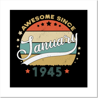 Awesome Since january 1945 Birthday Retro Sunset Vintage Funny Gift For Birthday Posters and Art